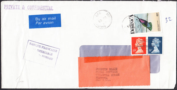 92264 - 1988 MAIL DOMINICA TO THE UK REDIRECTED TO SRI LANKA. Large envelope (219x110) Dominica to the UK with Dominican 60...