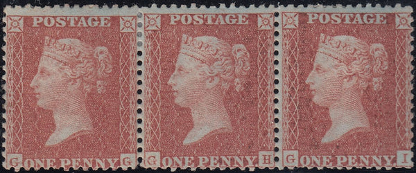 92347 - 1855 DIE 2 1D PL.16 (GG GH GI)(SPEC C6) MINT STRIP OF THREE. A g...