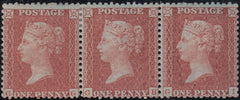 92347 - 1855 DIE 2 1D PL.16 (GG GH GI)(SPEC C6) MINT STRIP OF THREE. A g...