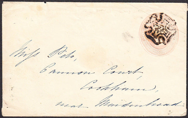 92401 - 1843 STAINES MALTESE CROSS. Fine 1d pink envelope Staines to Cookha...