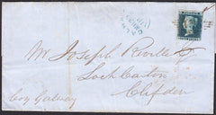 92419 - 2D BLUE Pl. 4 (BD)(SG19) ON COVER DUBLIN TO GALWAY. Letter Dublin to Clifden by Galway with 2d bl...