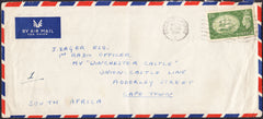 92993 1954 AIR MAIL STOCKPORT TO SOUTH AFRICA WITH KGVI 2/6D YELLOW-GREEN (SG509).