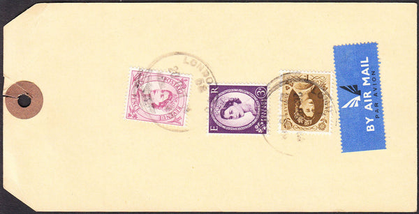 93031 - 1966 unaddressed parcel tag with air mail labels b...