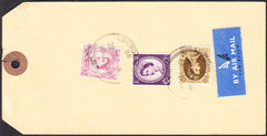 93031 - 1966 unaddressed parcel tag with air mail labels b...