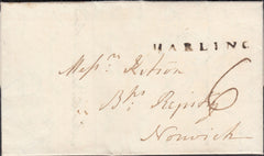 93099 - 1815 MAIL HARLING TO NORWICH WITH 'HARLING' HAND STAMP (NK180).