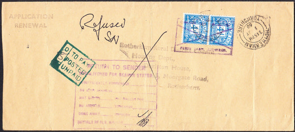93129 - 1968 UNDELIVERED MAIL ROTHERHAM LOCAL USAGE. Large envelope (225x100), some creasing, used local...