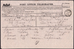 93149 - 1877 TELEGRAPH LONDON TO MALTON ( N. YORKS). Fine Post Office telegraph form ha...
