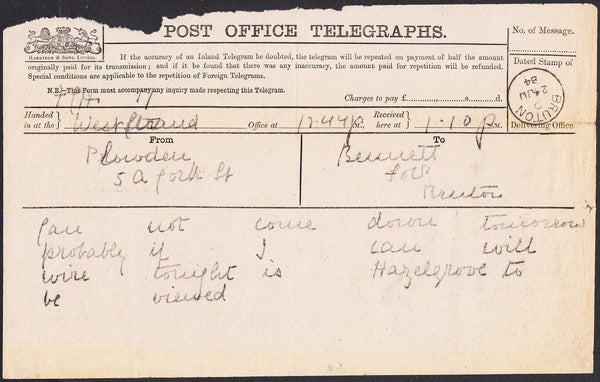 93153 - 1884 TELEGRAM/SOMERSET. Post Office telegraph (slight faults at top),