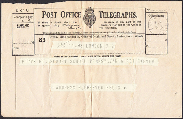 93167 - TELEGRAM/DEVON. 1935 Post Office telegraph cancell...