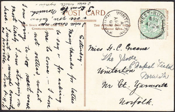 93504 - NORFOLK. 1909 post card of West Runton (small tear...