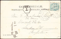 93679 - 1904 UNDERPAID MAIL FRANCE TO LONDON. Post card Fr...