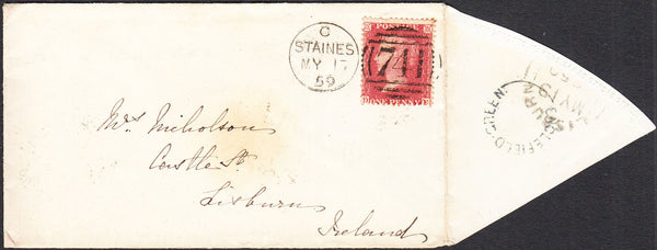 93695 - MIDDLESEX. 1859 envelope Staines to Lisburn Irelan...
