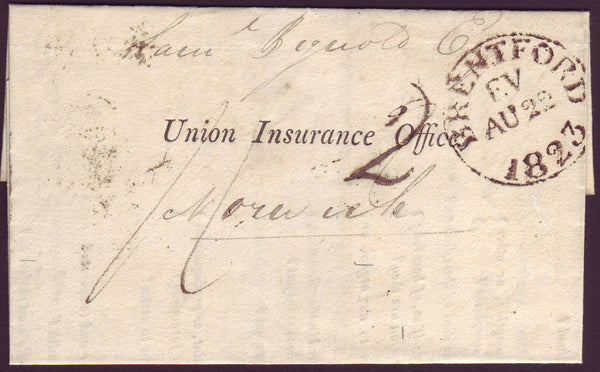 93702 - 1823 MIDDX/BRENTFORD DATE STAMP.  1823 Health Questionnaire Brentford to ...
