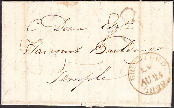 93703 - 1829 MIDDX/BRENTFORD DATE STAMP. Entire Brentford to Temple dated A...