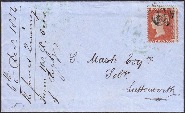 93728 - 1854 envelope with letter Rugby to Lutterworth wit...