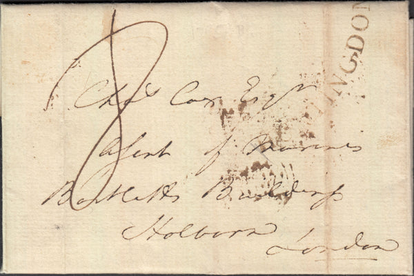 93731 - 1795 HUNTS/'HUNTINGDON' CONCAVE HAND STAMP (HN39). Letter Godmanchester to Holborn dated ...