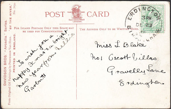 93746 - 1904 BIRMINGHAM/'ERDINGTON' SKELETON. 1904 post card used locally in Erdingt...