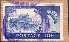 93749 - 1955 10s Castle, fine used on small piece with pur...