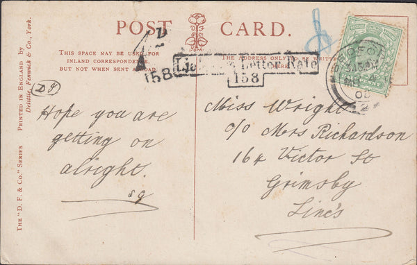 93859 - CAMBS. 1905 post card Bedford to Grimsby with KEDV...