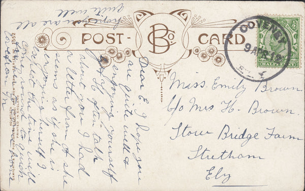 93941 - CAMBS. 1912 post card used locally in Ely with KGV...
