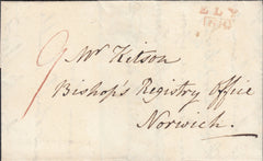 93945 - 1820 CAMBS/'ELY 68' MILEAGE MARK (CB102). Letter Ely to Norwich dated January 20...