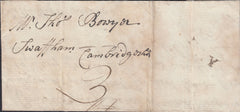 93956 - 1793 CAMBS/'ELY' CONCAVE HAND STAMP (CB100). 1793 wrapper (slightly soiled) Ely to Swaff...