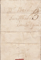 93957 - 1793 CAMBS/'ELY' CONCAVE HAND STAMP (CB100). Letter Ely to Swaffham dated March 15t...