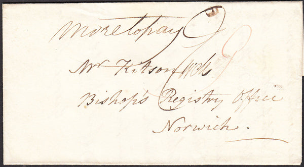93958 - 1824 CAMBS/'ELY 68' MILEAGE MARK (CB107) . Letter Ely to Norwich dated January 17...