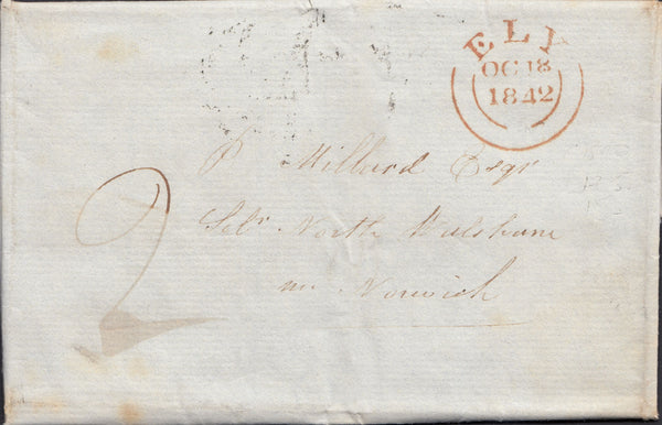 93959 - 1842 CAMBS/TURNPIKE ROAD. Entire Ely to Norwich with printed con...