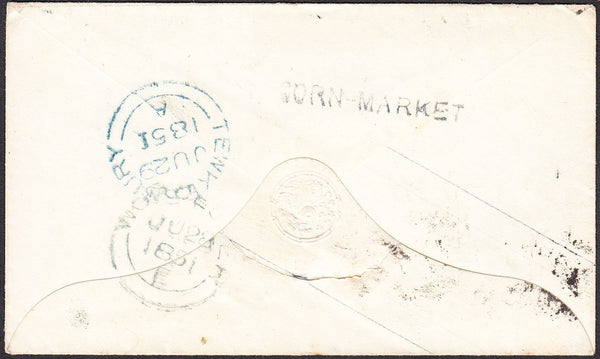 93987 - 1851 WORCS/'CORN-MARKET' RECEIVERS HAND STAMP. 1d pink envelope Worcester to Tewkesbu...