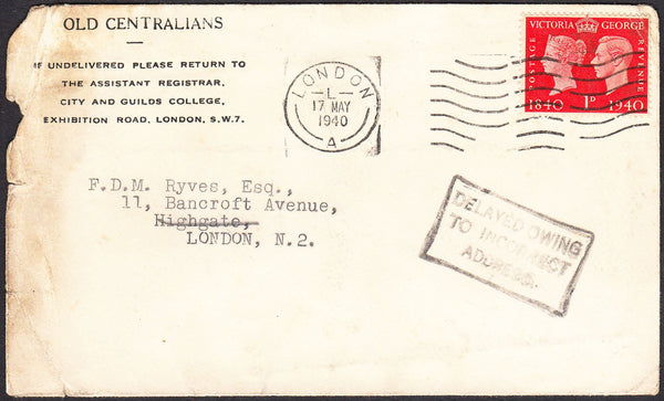 94036 - 1940 INSTRUCTIONAL. Envelope (faults at right) use...