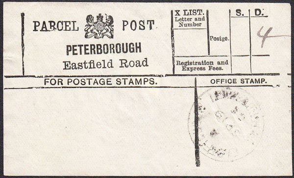 94250 - PARCEL POST LABEL/NORTHANTS. 1902 label PETERBOROU...