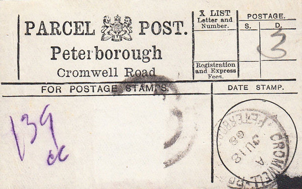 94264 - PARCEL POST LABEL/NORTHANTS. 1908 label (corner fa...