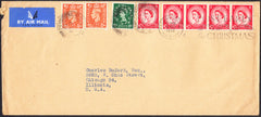 94332 1952 AIR MAIL LONDON TO USA WITH MIXED REIGN FRANKING. Envelope (229x101) London to Illinois, USA with K...