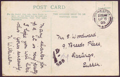 94348 - 1905 UNPAID MAIL OSWESTRY TO HASTINGS SUSSEX. Post card