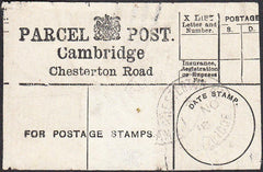 94456 - PARCEL POST LABEL/CAMBS. 1918 label Cambridge/Ches...