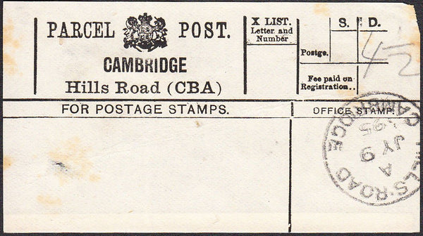 94472 - PARCEL POST LABEL/CAMBS. 1895 label CAMBRIDGE/Hill...
