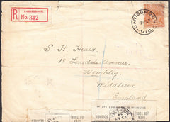 94497 - 1923 DAMAGED MAIL/MIDDLESEX. Envelope Australia to...
