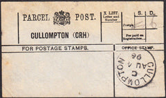 94529 - PARCEL POST LABEL/DEVON. 1896 label CULLOMPTON (CR...