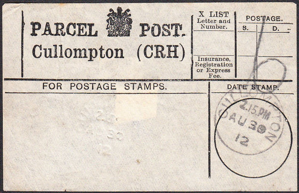 94532 - PARCEL POST LABEL/DEVON. 1912 label Cullompton (CR...