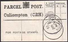 94533 - PARCEL POST LABEL/DEVON. 1915 label Cullompton (CR...