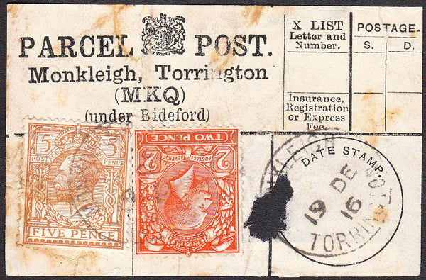 94535 - PARCEL POST LABEL/DEVON. 1916 label (damaged) Monk...