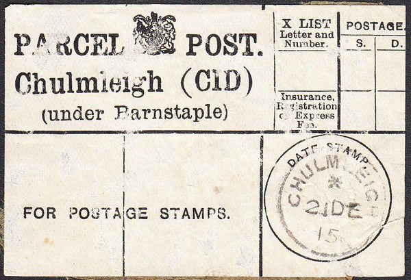 94546 - PARCEL POST LABEL/DEVON. 1915 label Chulmleigh (CI...