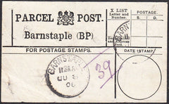 94554 - PARCEL POST LABEL/DEVON. 1906 label Barnstaple (BP...