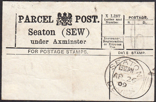 94561 - PARCEL POST LABEL/DEVON. 1909 label Seaton (SEW) u...