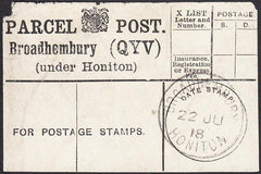 94571 - PARCEL POST LABEL/DEVON. 1918 label Broadhembury (...