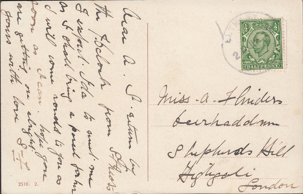 94587 - CAMBS. 1912 post card to London with KGV ½d Downey...