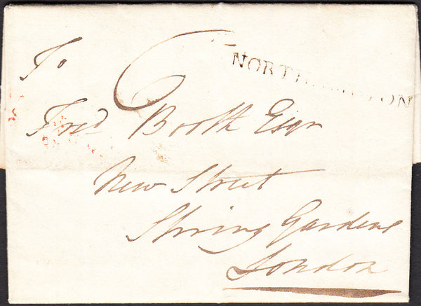 94644 - 1800 NORTHANTS/'NORTHAMPTON' HAND STAMP (NN132). Fine letter Brixworth Hall to London da...