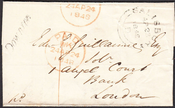 94660 - WILTS. 1848 wrapper, slight creasing, Downton to L...