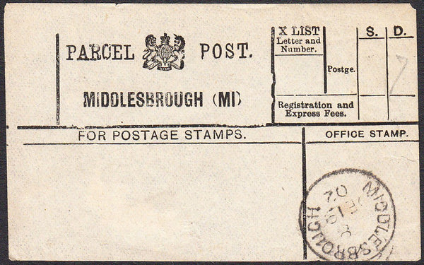 94742 - PARCEL POST LABEL/YORKS. 1902 label MIDDLESBROUGH ...